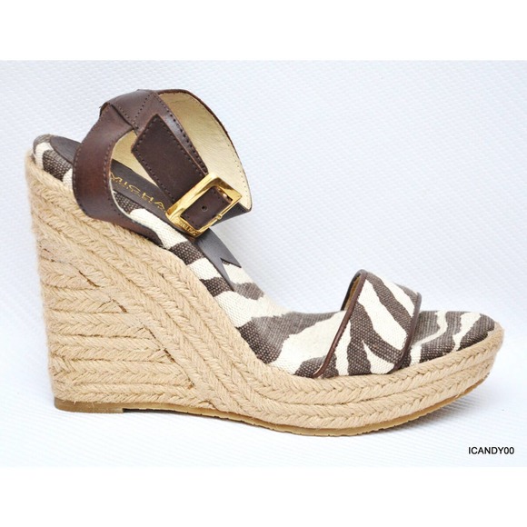Michael Kors VIOLET Espadrille Wedge Platform Ankle Sandal Zebra/Brown 8/8.5 - Picture 2 of 9